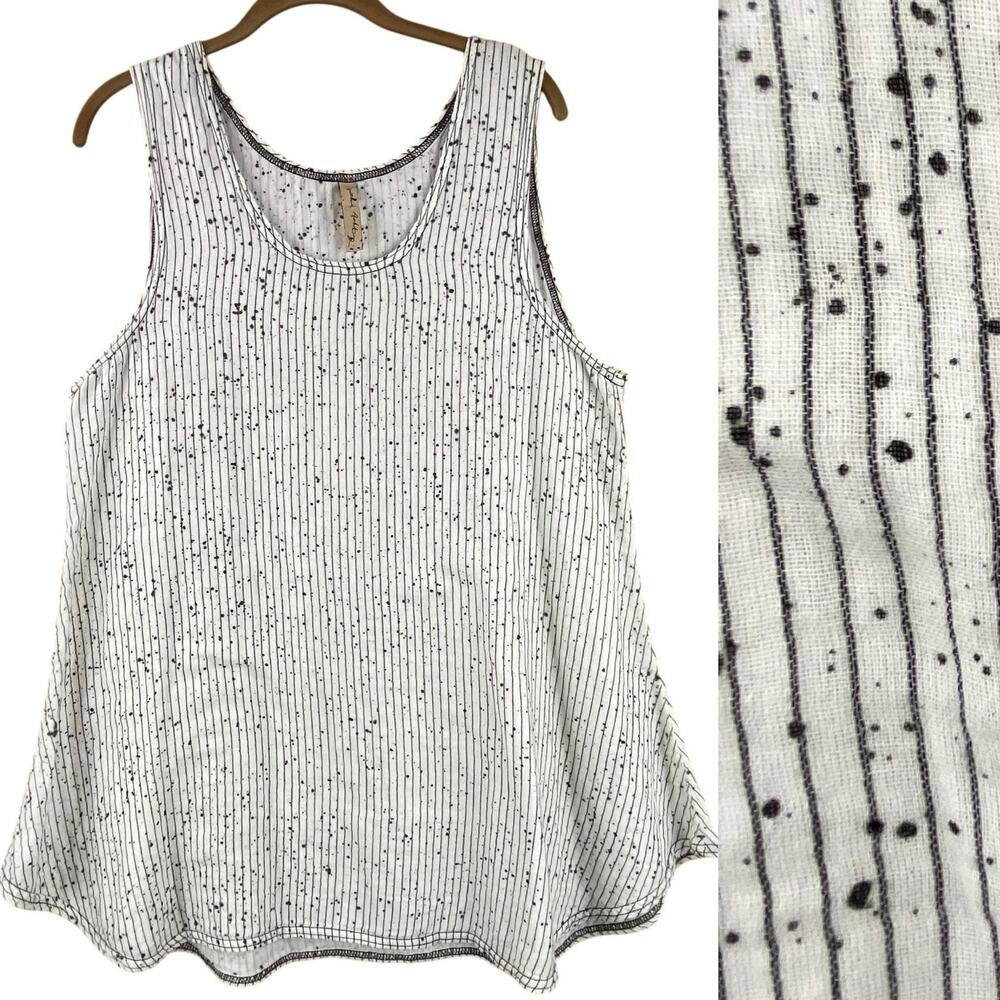 Cynthia Ashby 100% Cotton Art To Wear Tunic Tank Size M Off White Black
